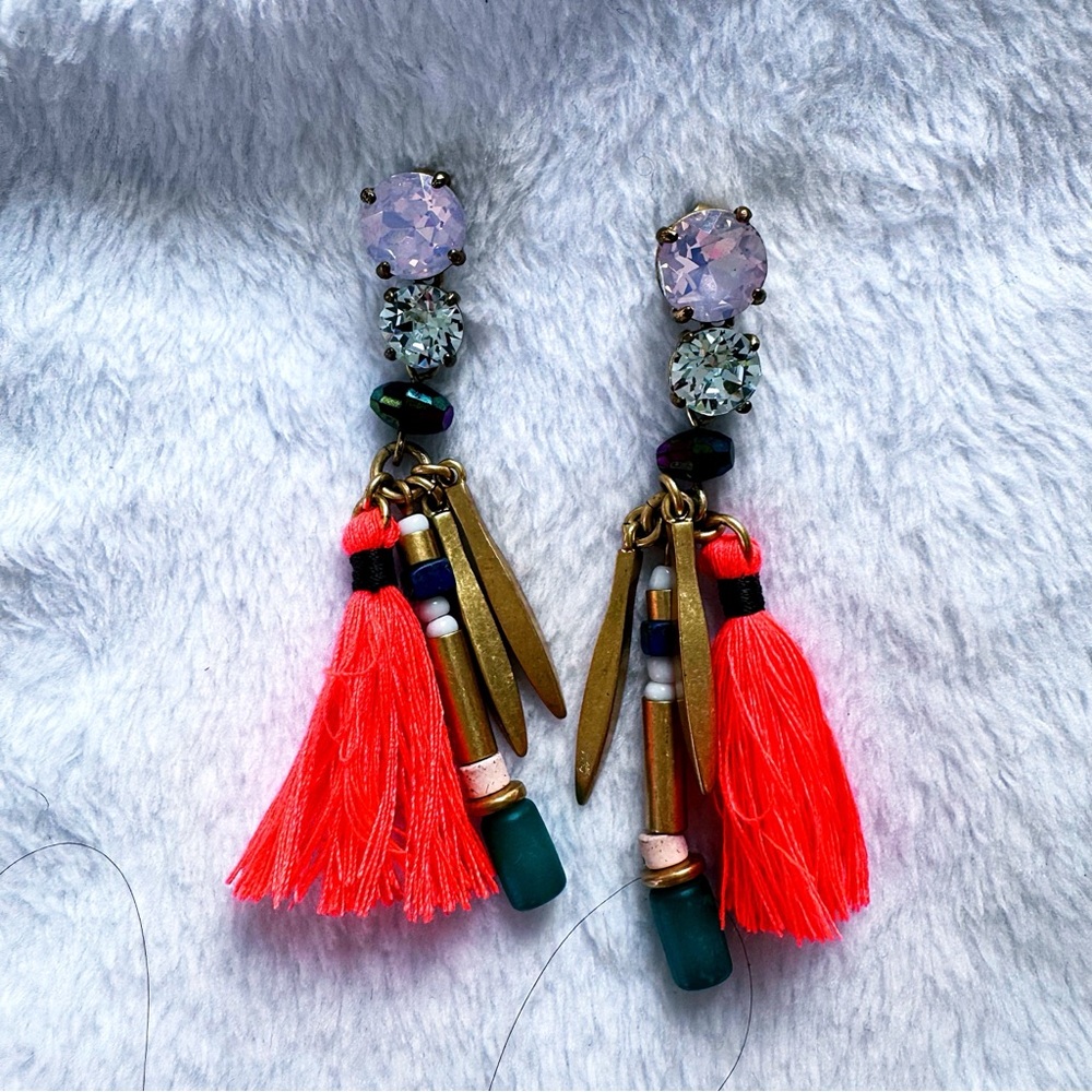 J Crew Elegant Gold and Coral Tassel Earrings. EUC